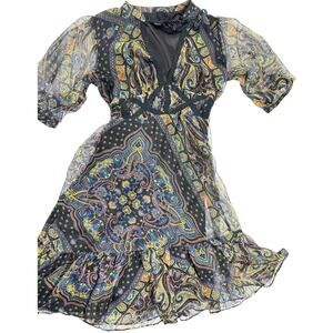 Aryn K Boho Dress Size S Blue Green Paisley Gypsy Festival Bohemian Fairy Boho